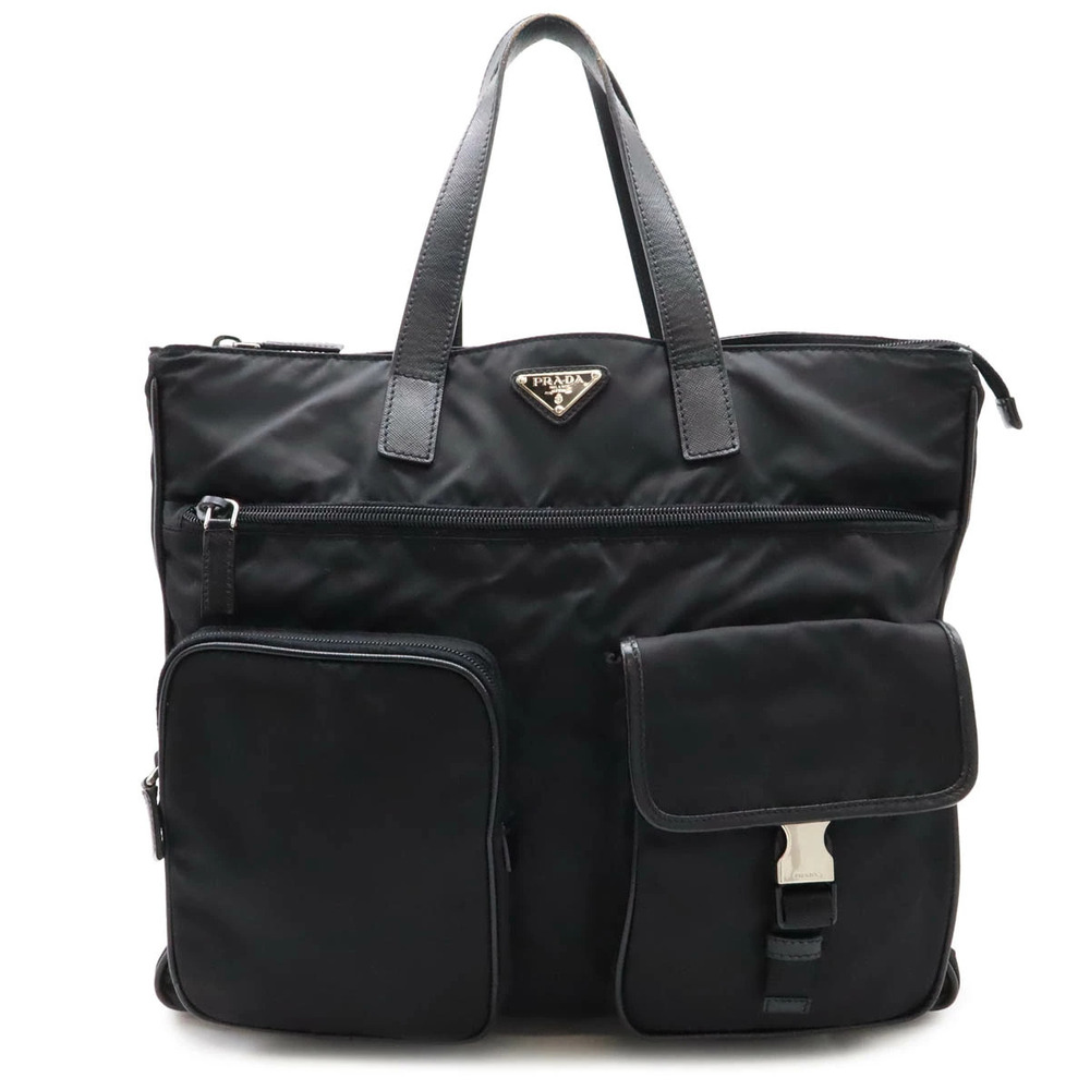 Prada business bag Briefcase Tessuto tote leather NERO black strap duty